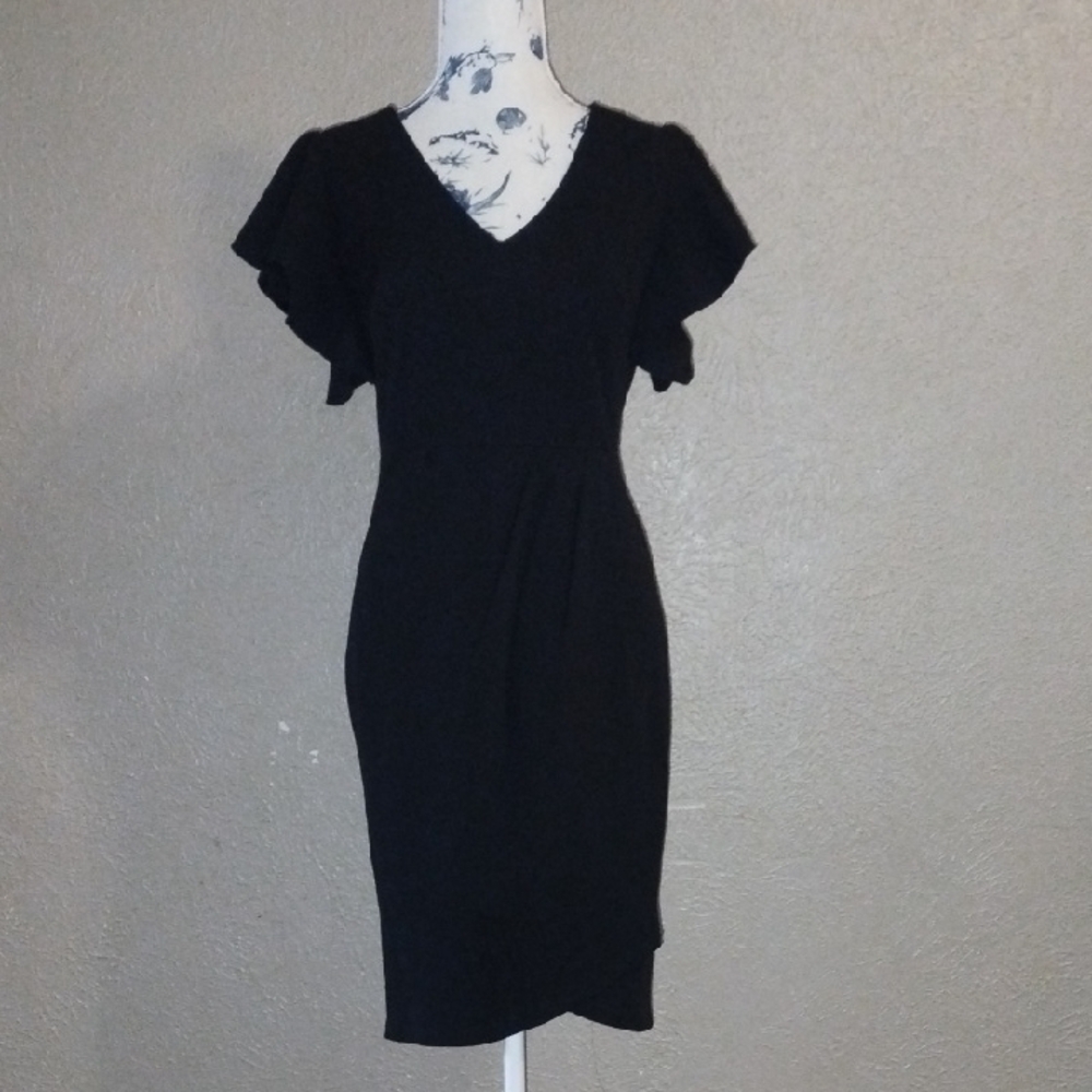 Black Sheath Midi Dress with Flutter Sleeves